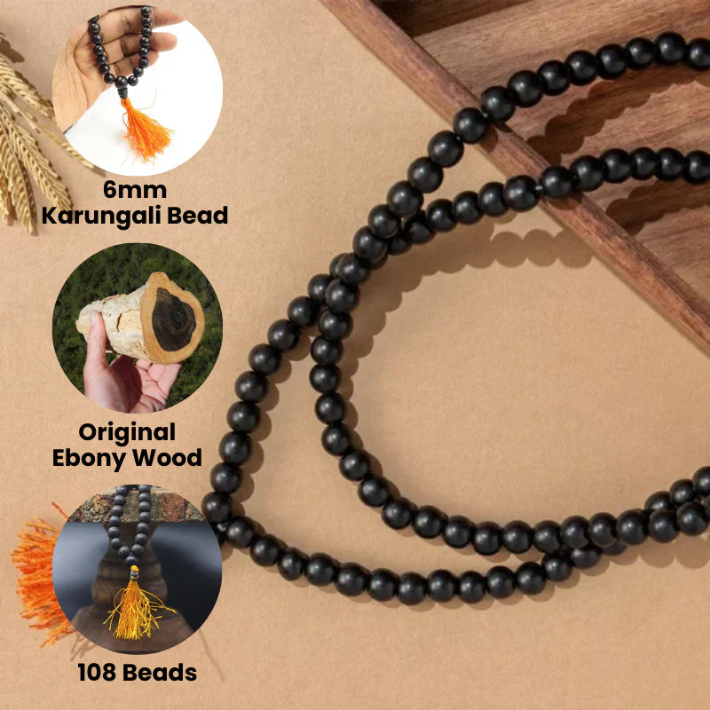 Original Karungali Mala – 108 Beads | Premium Ebony Wood | Govt. Certified