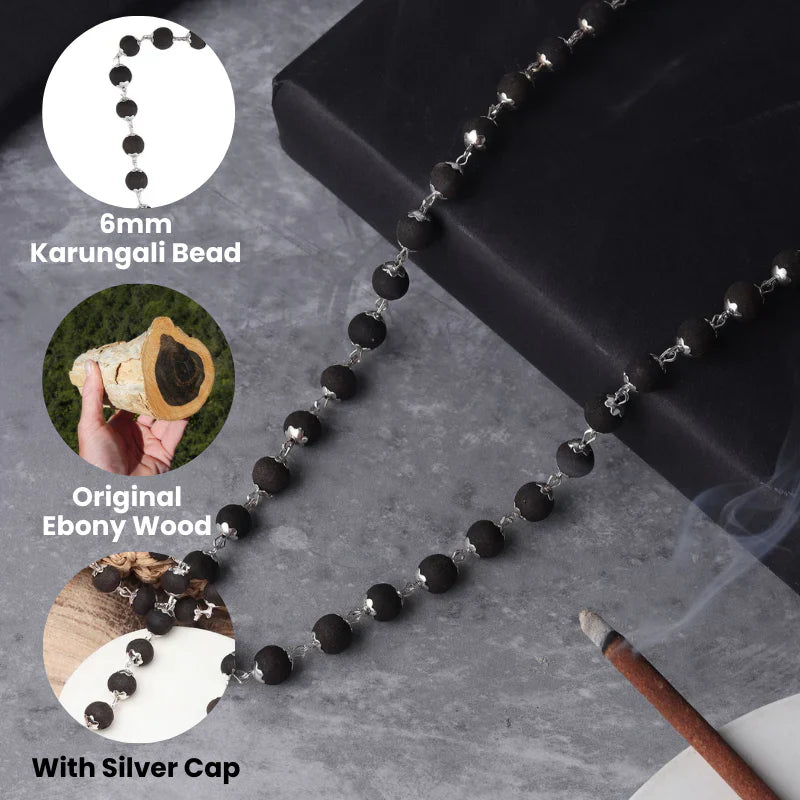 Karungali Mala with Silver Cap – Govt. Certified Ebony Wood Beads