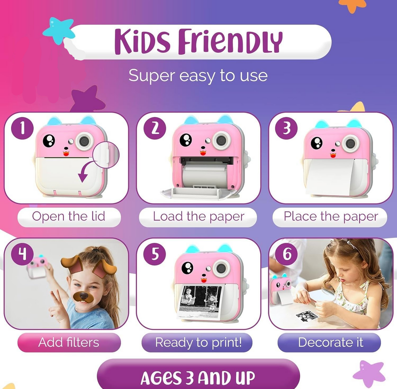 📸 Instant Print Camera for Kids – Fun, Creative & Mess-Free Printing! 🎉