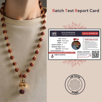 5 Mukhi Rudraksha Mala with Trishul Damru Pendant – Divine & Authentic
