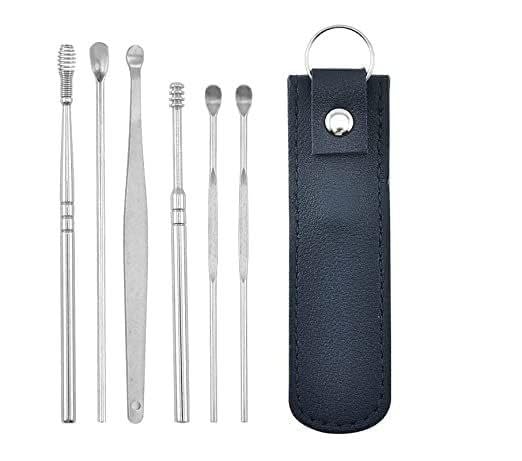 6-Piece Stainless Steel Ear Wax Removal Tool Set with Leather Storage Case