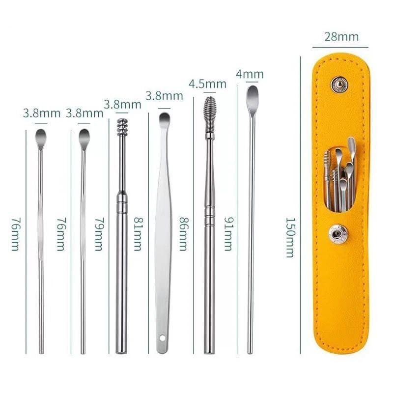 6-Piece Stainless Steel Ear Wax Removal Tool Set with Leather Storage Case