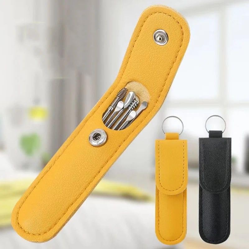 6-Piece Stainless Steel Ear Wax Removal Tool Set with Leather Storage Case
