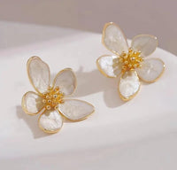 White Flower Petal Korean Earings