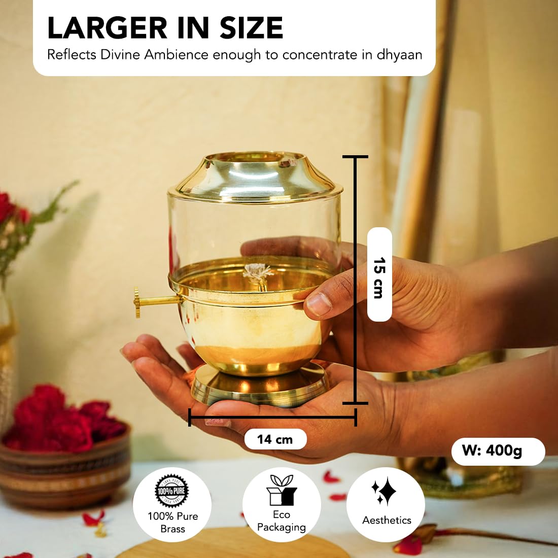 Traditional Brass Oil Lamp with Borosilicate Glass Cover