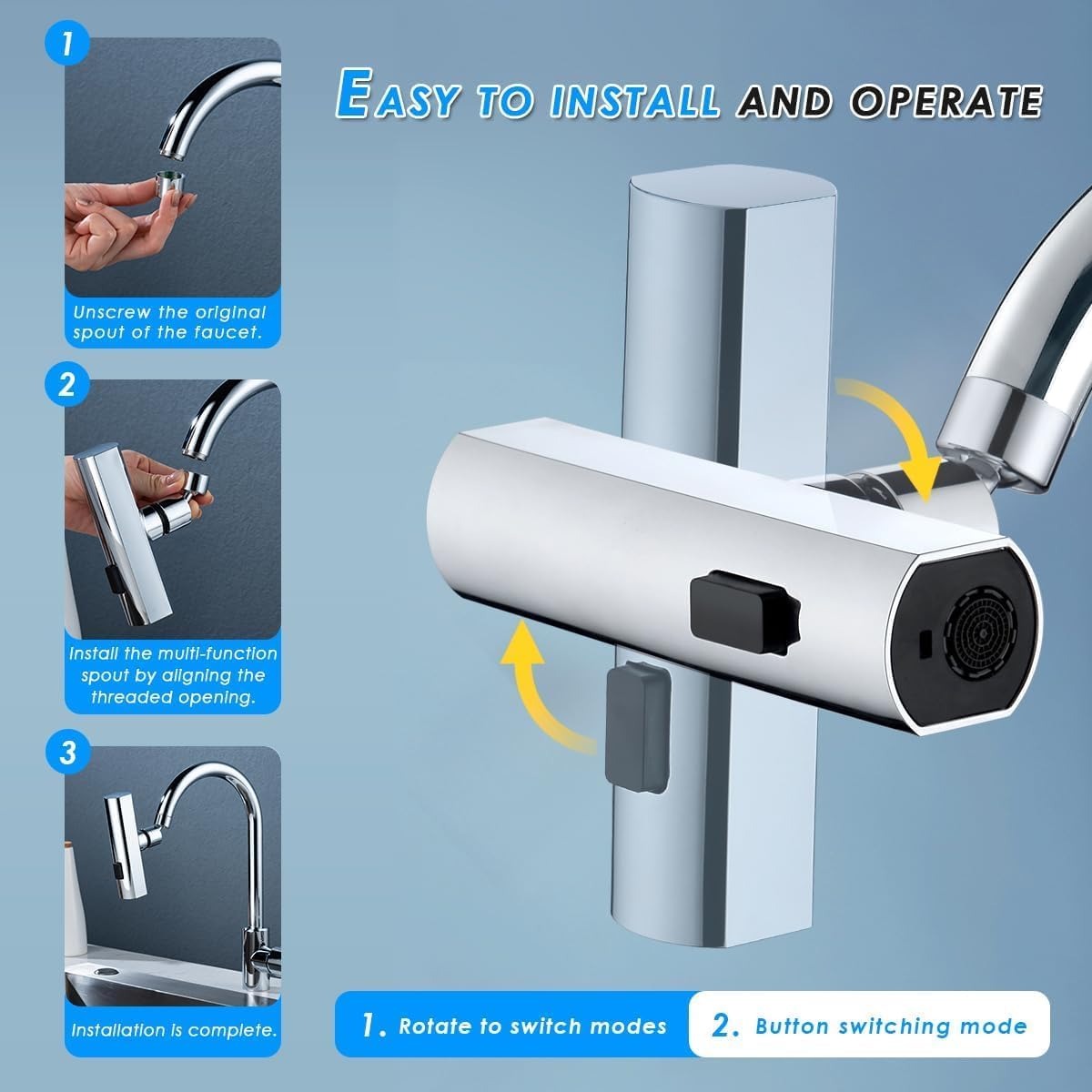 🚰 3-in-1 Waterfall Kitchen Faucet – Waterfall & 360° Rotation