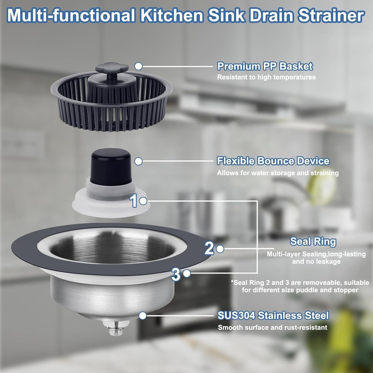 🍴 3-in-1 Kitchen Sink Drain Strainer