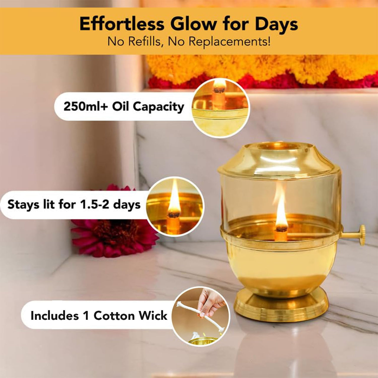 Traditional Brass Oil Lamp with Borosilicate Glass Cover