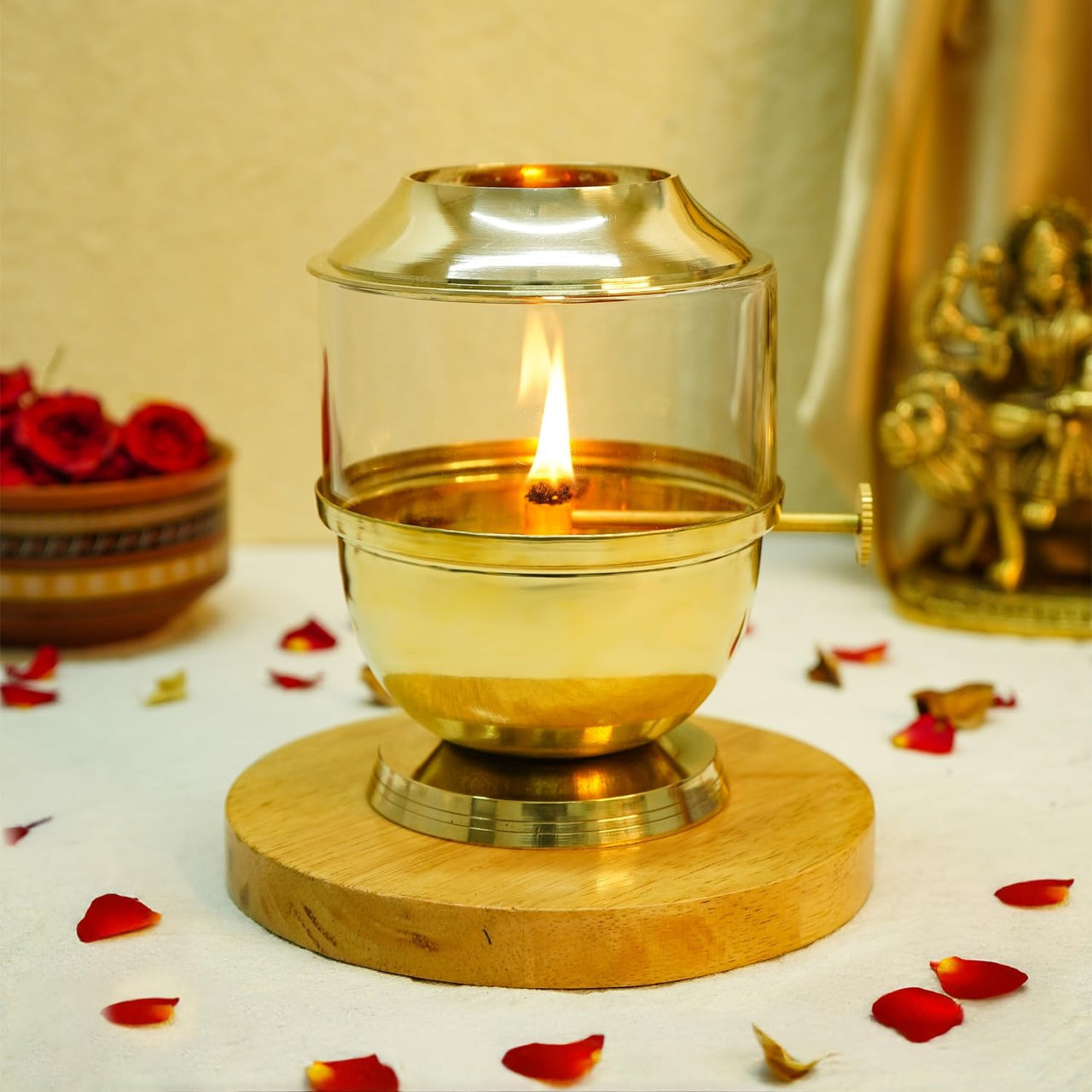 Traditional Brass Oil Lamp with Borosilicate Glass Cover
