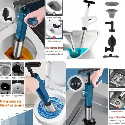 High-Pressure Air Drain Cleaner for Toilets, Sinks, and Pipe Blockage Removal