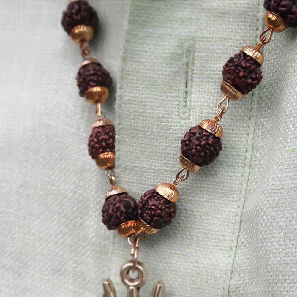 Rudraksha Mala with Trishul Damru Om Pendant – Spiritual Protection & Energy Balance