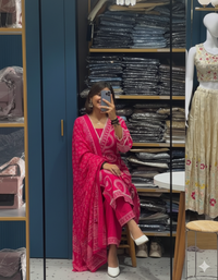 Women’s Elegant Bandhani Print Cotton Suit Set with Dupatta – Bright Pink