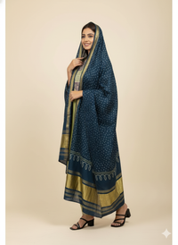 Lime Green Embroidered Cotton Suit with Blue Banarasi Dupatta