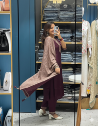 Elegant Wine Silk Kurta Set with Printed Dupatta – Festive & Ethnic Charm