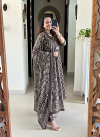 Elegant Coffee Brown Printed Cotton Suit Set with Dupatta