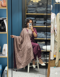 Elegant Wine Silk Kurta Set with Printed Dupatta – Festive & Ethnic Charm