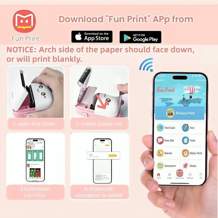 Mini Bluetooth Thermal Label Printer – Portable, Ink-Free, Black on White with Paper & Stickers (Android & iOS)