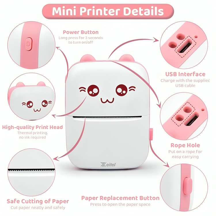 Mini Bluetooth Thermal Label Printer – Portable, Ink-Free, Black on White with Paper & Stickers (Android & iOS)