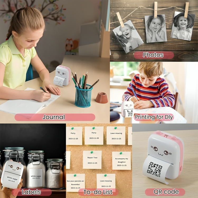 Mini Bluetooth Thermal Label Printer – Portable, Ink-Free, Black on White with Paper & Stickers (Android & iOS)