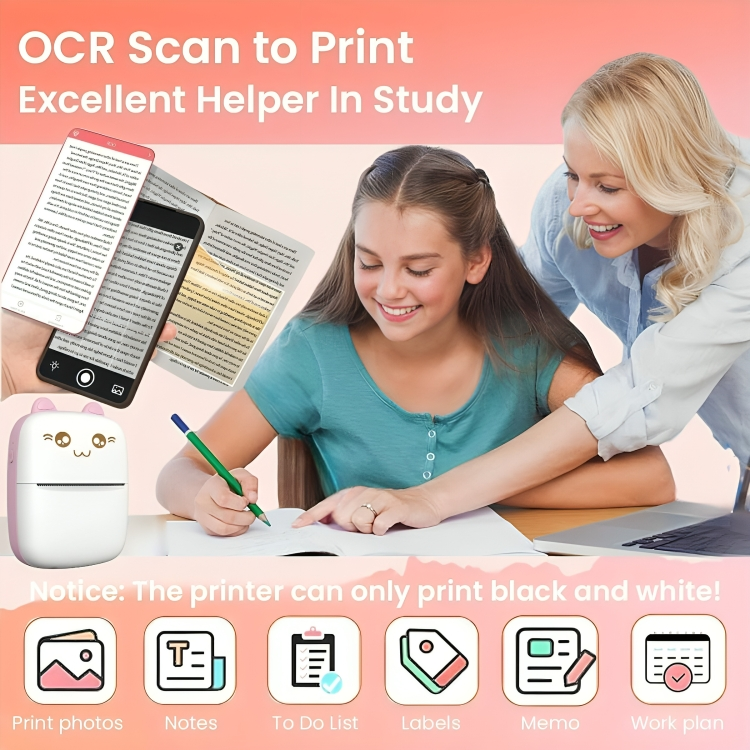 Mini Bluetooth Thermal Label Printer – Portable, Ink-Free, Black on White with Paper & Stickers (Android & iOS)