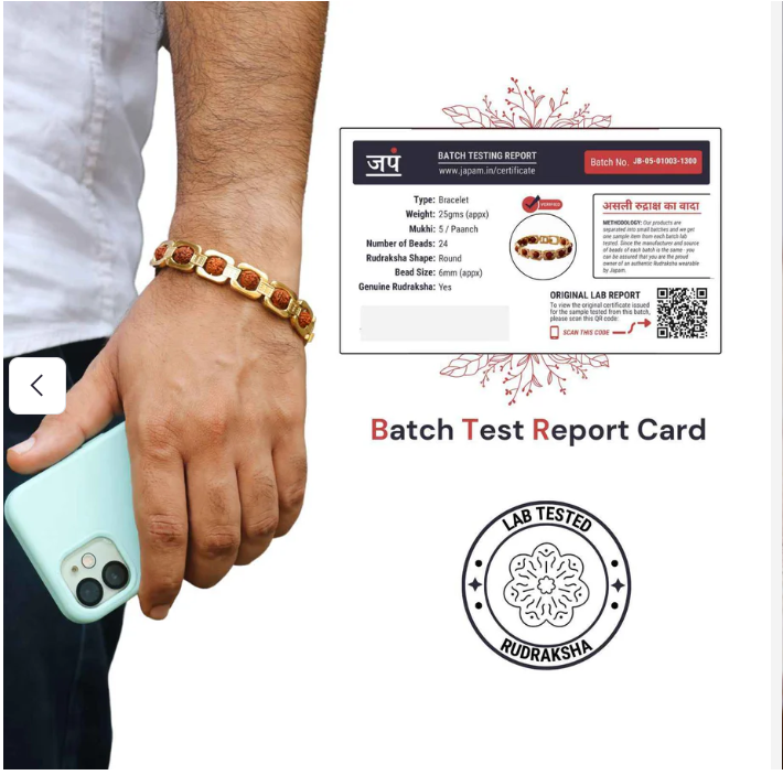 5 Mukhi Rudraksha Bracelet with Premium Gold Plating – Lab Certified & Energized