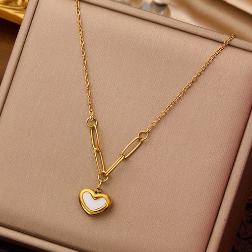 White Heart block Anti Tarnish Necklace