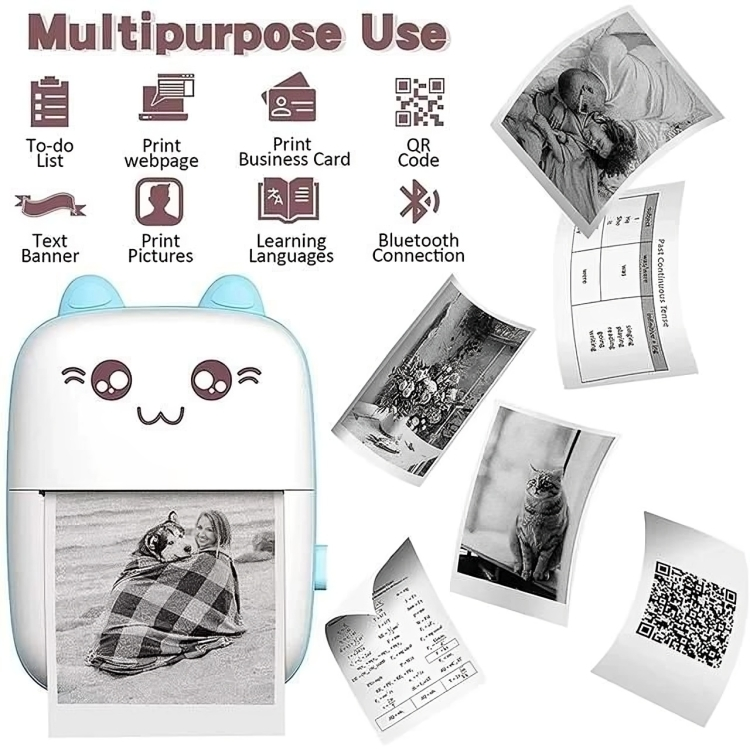 Mini Bluetooth Thermal Label Printer – Portable, Ink-Free, Black on White with Paper & Stickers (Android & iOS)