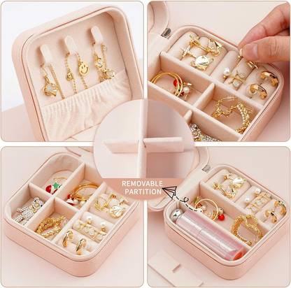Portable Mini Travel Jewelry Case with Removable Dividers
